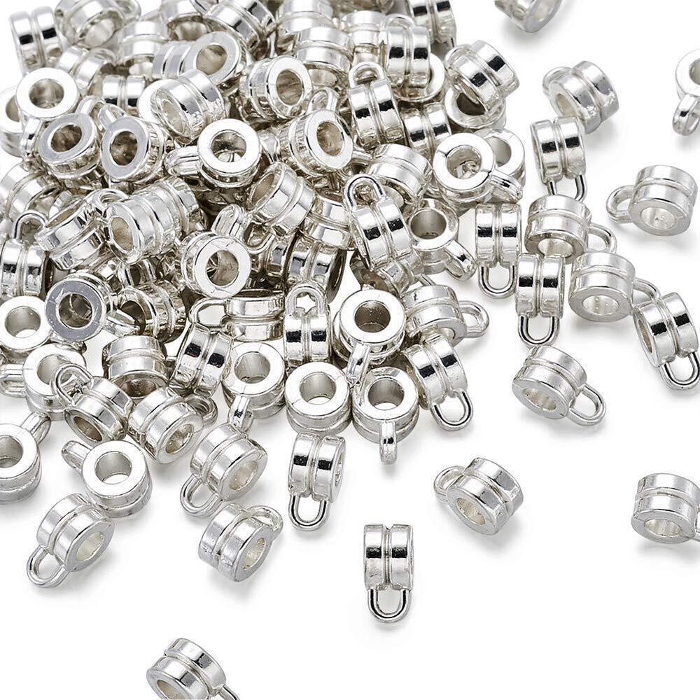 6754 Pandahall 200pcs Silver Column Bail Beads Slide Charm Carrier Hanger